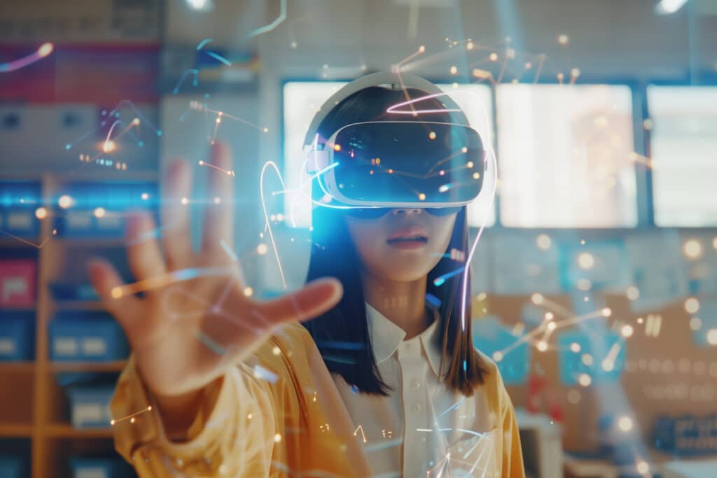 étudiante avec un casque de VR